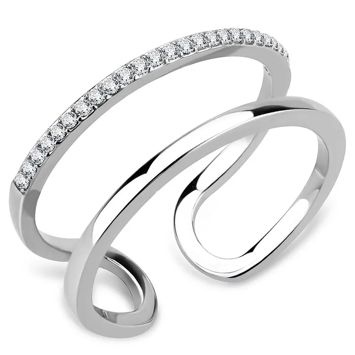 Rings Alamode DA249 High polished no plating Stainless Steel Ring with AAA Grade CZ in Clear Rings Alamode DA249 High polished no plating Stainless Steel Ring with AAA Grade CZ in Clear