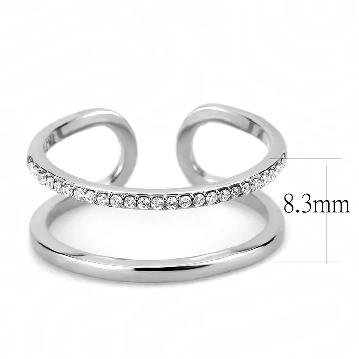 Rings Alamode DA249 High polished no plating Stainless Steel Ring with AAA Grade CZ in Clear