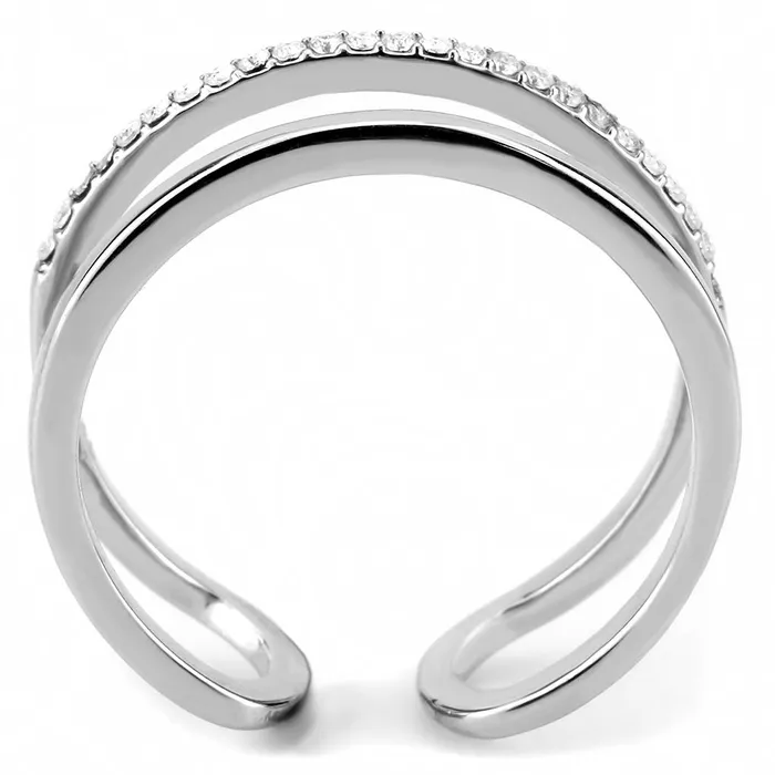 Rings Alamode DA249 High polished no plating Stainless Steel Ring with AAA Grade CZ in Clear