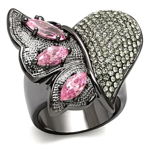 Rings Alamode LO1620 TIN Cobalt Black Brass Ring with AAA Grade CZ in Rose