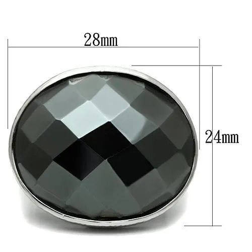 Rings Alamode LO2470 Rhodium Brass Ring with Synthetic Hematite in Hematite