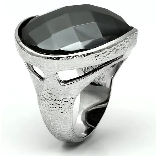Rings Alamode LO2470 Rhodium Brass Ring with Synthetic Hematite in Hematite