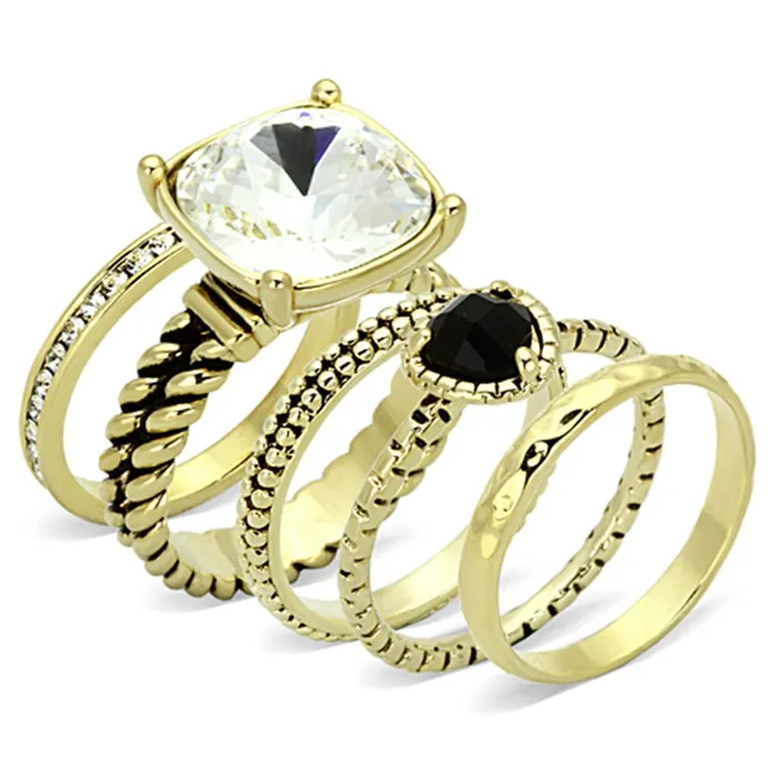 Rings Alamode LO3059 Gold Brass Ring with Top Grade Crystal in Clear