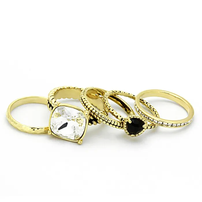Rings Alamode LO3059 Gold Brass Ring with Top Grade Crystal in Clear