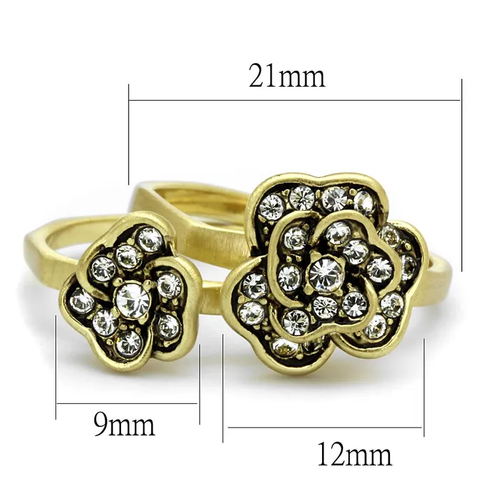 Rings Alamode LO4111 Antique Copper Brass Ring with Top Grade Crystal in Clear