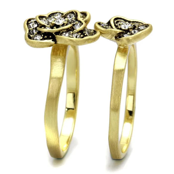 Rings Alamode LO4111 Antique Copper Brass Ring with Top Grade Crystal in Clear