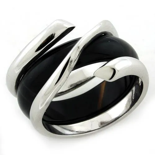 Rings Alamode LOAS1156 Rhodium 925 Sterling Silver Ring with Synthetic Onyx in Jet Rings Alamode LOAS1156 Rhodium 925 Sterling Silver Ring with Synthetic Onyx in Jet