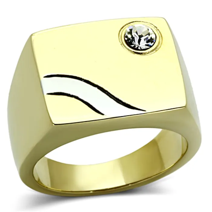 Rings Alamode TK1186 TwoTone IP Gold Ion Plating Stainless Steel Ring with Top Grade Crystal in Clear Rings Alamode TK1186 TwoTone IP Gold Ion Plating Stainless Steel Ring with Top Grade Crystal in Clear