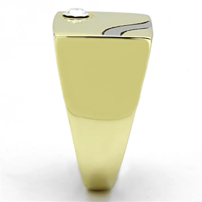 Rings Alamode TK1186 TwoTone IP Gold Ion Plating Stainless Steel Ring with Top Grade Crystal in Clear