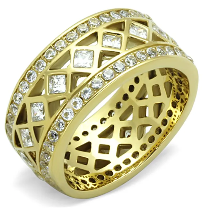 Rings Alamode TK1558 IP GoldIon Plating Stainless Steel Ring with AAA Grade CZ in Clear