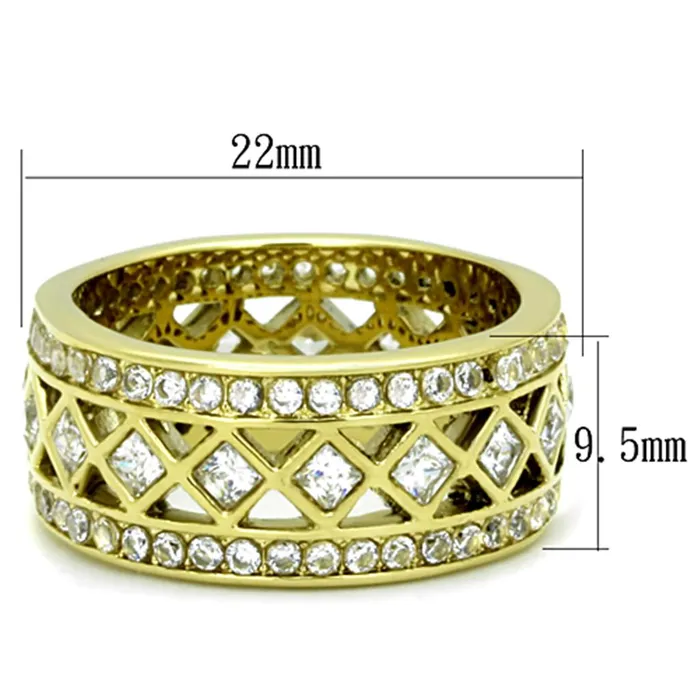 Rings Alamode TK1558 IP GoldIon Plating Stainless Steel Ring with AAA Grade CZ in Clear
