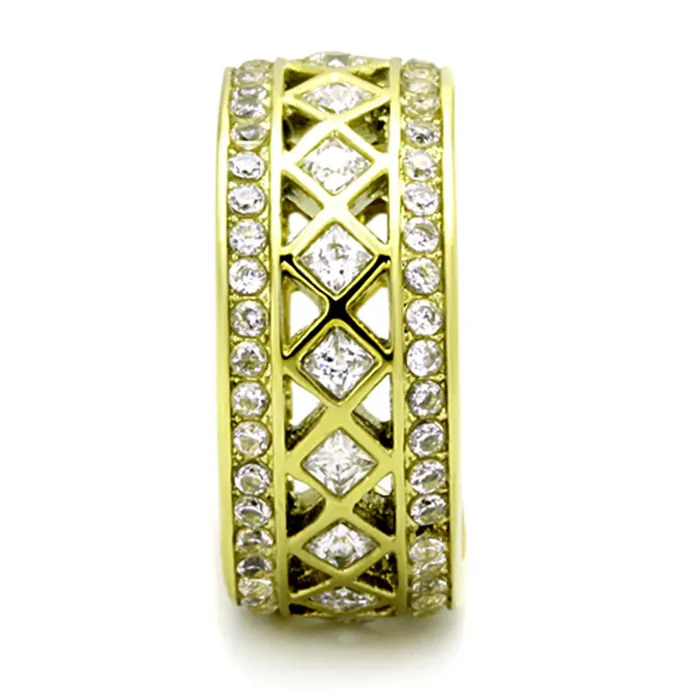 Rings Alamode TK1558 IP GoldIon Plating Stainless Steel Ring with AAA Grade CZ in Clear