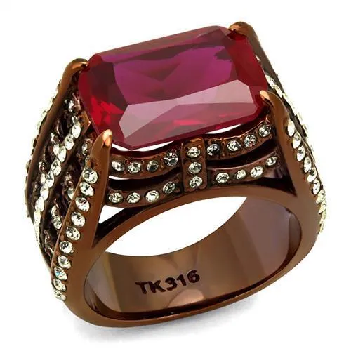 Rings Alamode TK2779 IP Coffee light Stainless Steel Ring with Synthetic Synthetic Glass in Garnet