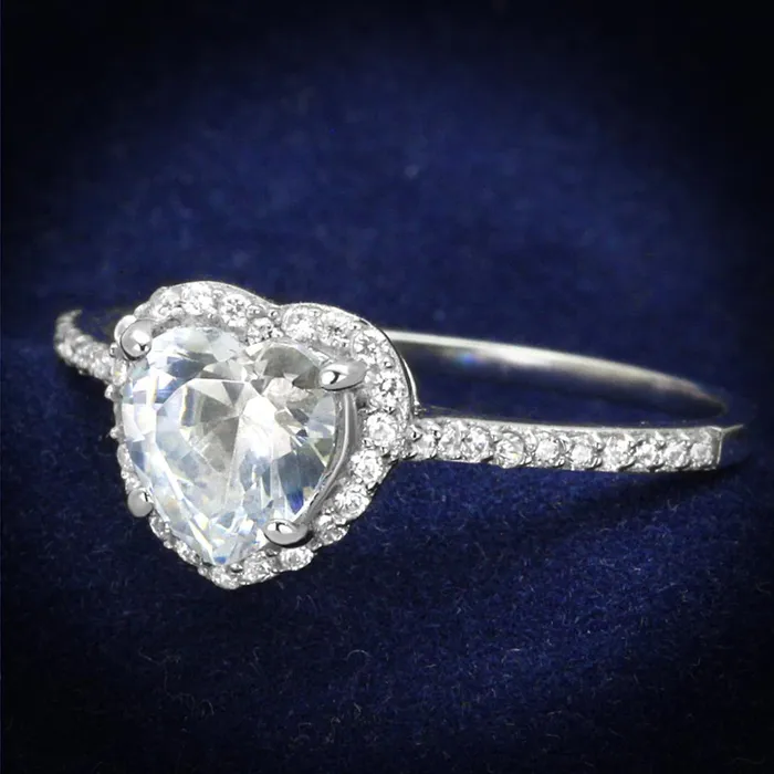 Rings Alamode TS270 Rhodium 925 Sterling Silver Ring with AAA Grade CZ in Clear