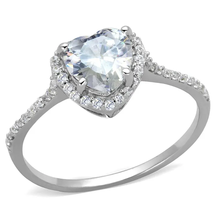 Rings Alamode TS270 Rhodium 925 Sterling Silver Ring with AAA Grade CZ in Clear