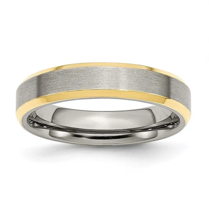 Rings Chisel Stainless Steel Beveled Edge 5mm BrushedPolished Yellow IPplated Band Rings Chisel Stainless Steel Beveled Edge 5mm BrushedPolished Yellow IPplated Band