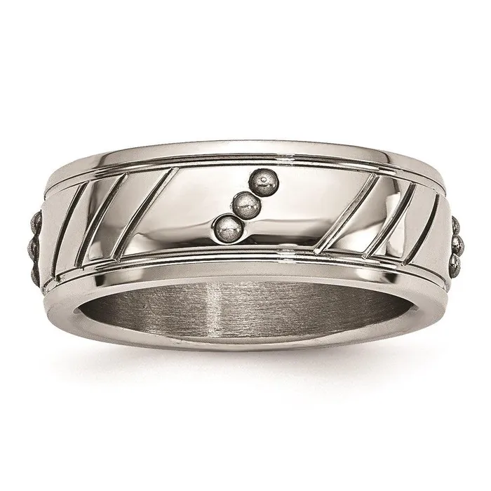 Rings Chisel Stainless Steel Polished Beaded Grooved Ring