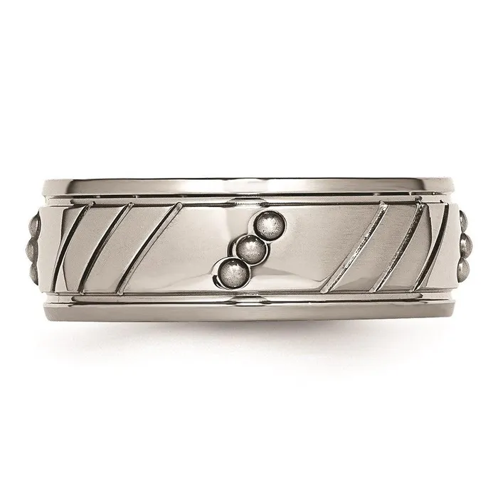 Rings Chisel Stainless Steel Polished Beaded Grooved Ring Rings Chisel Stainless Steel Polished Beaded Grooved Ring