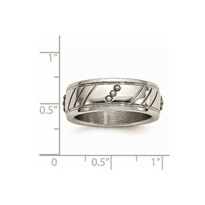 Rings Chisel Stainless Steel Polished Beaded Grooved Ring Rings Chisel Stainless Steel Polished Beaded Grooved Ring