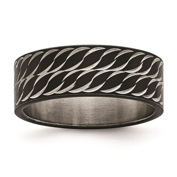 Rings Chisel Stainless Steel Polished Black IP DiamondCut Ring