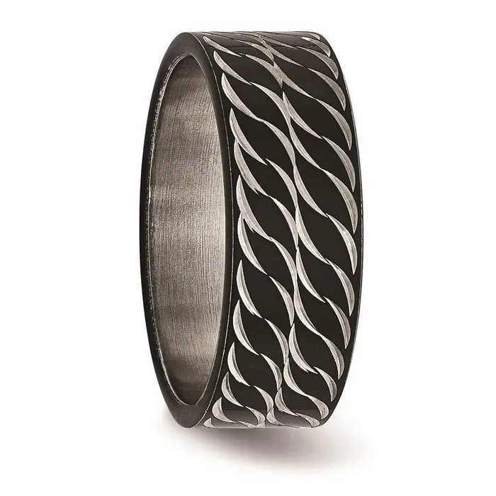 Rings Chisel Stainless Steel Polished Black IP DiamondCut Ring Rings Chisel Stainless Steel Polished Black IP DiamondCut Ring