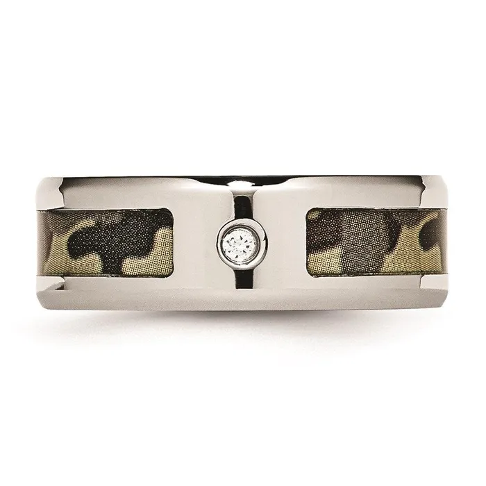 Rings Chisel Stainless Steel Polished w CZ Printed Brown Camo Under Rubber Band Rings Chisel Stainless Steel Polished w CZ Printed Brown Camo Under Rubber Band