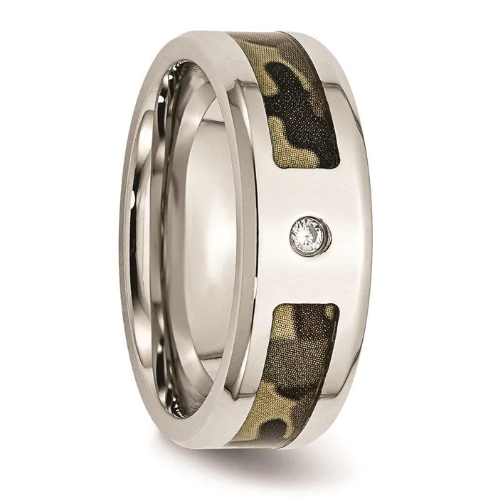 Rings Chisel Stainless Steel Polished w CZ Printed Brown Camo Under Rubber Band Rings Chisel Stainless Steel Polished w CZ Printed Brown Camo Under Rubber Band
