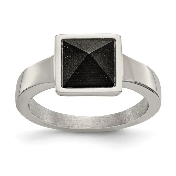 Rings Chisel Stainless Steel Polished with Solid Black Carbon Fiber Geometric Ring Rings Chisel Stainless Steel Polished with Solid Black Carbon Fiber Geometric Ring