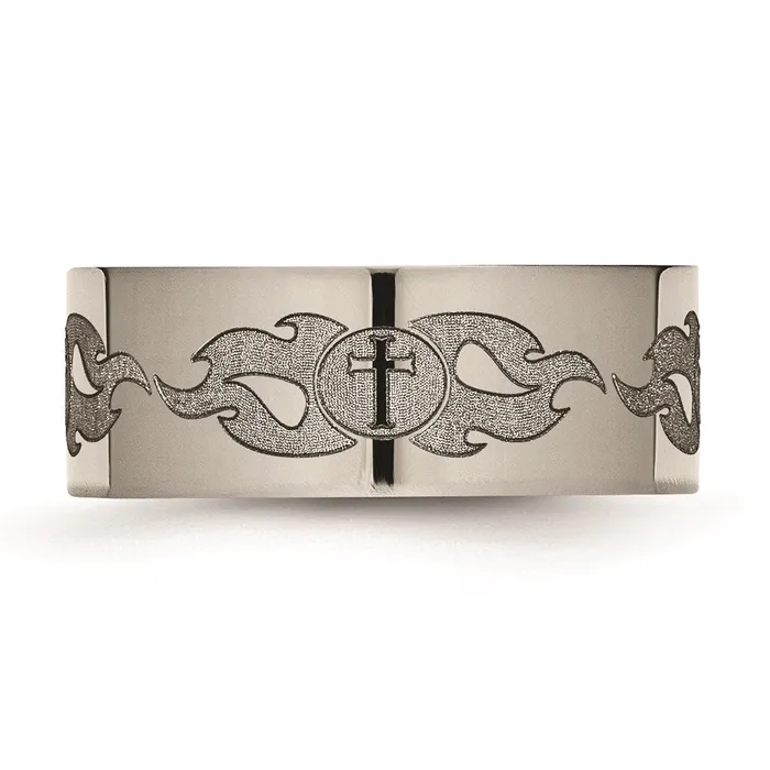 Rings Chisel Titanium Flat 8mm Laser Design Polished Band TB3S Rings Chisel Titanium Flat 8mm Laser Design Polished Band TB3S