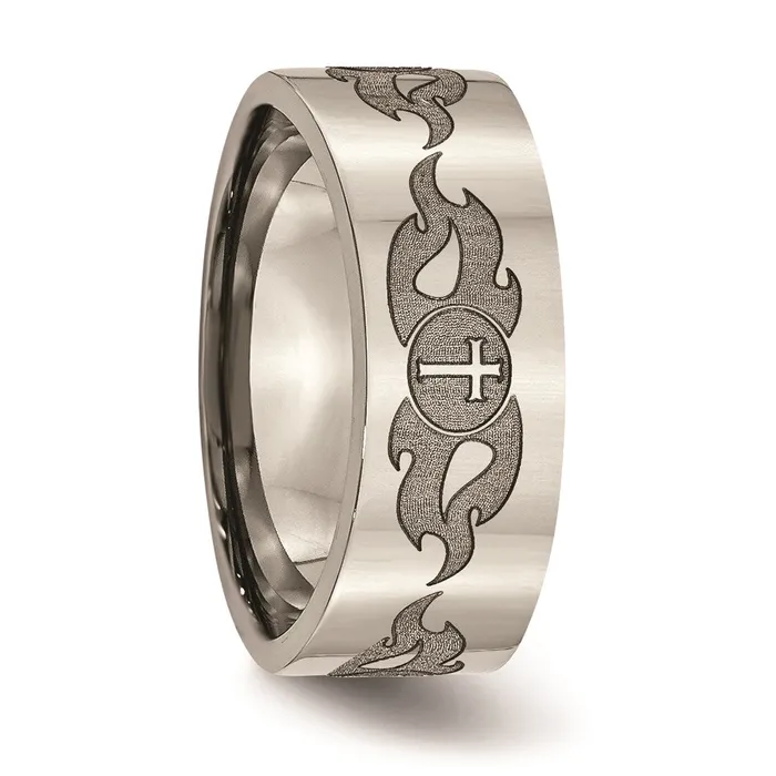 Rings Chisel Titanium Flat 8mm Laser Design Polished Band TB3S Rings Chisel Titanium Flat 8mm Laser Design Polished Band TB3S