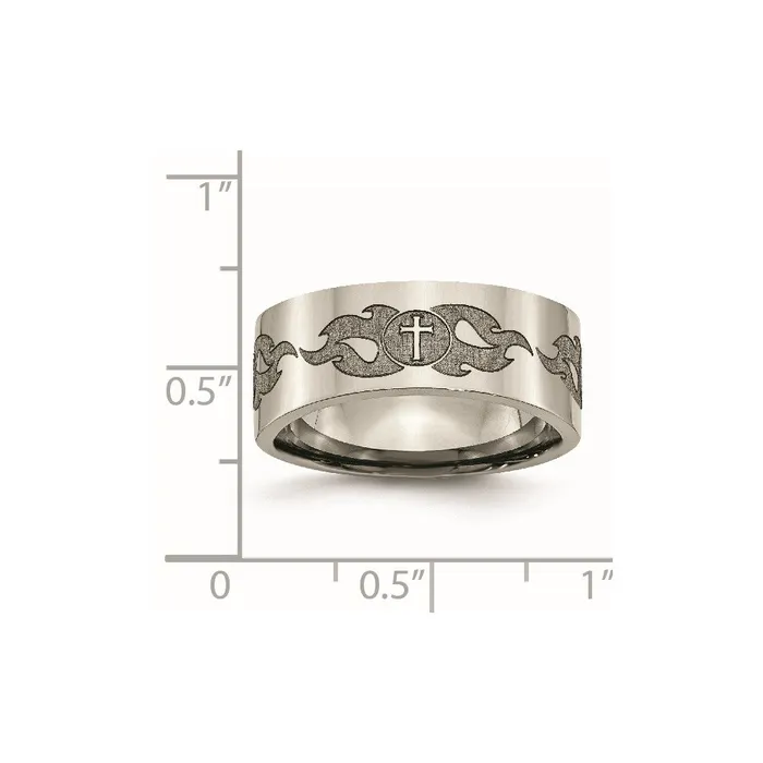 Rings Chisel Titanium Flat 8mm Laser Design Polished Band TB3S Rings Chisel Titanium Flat 8mm Laser Design Polished Band TB3S