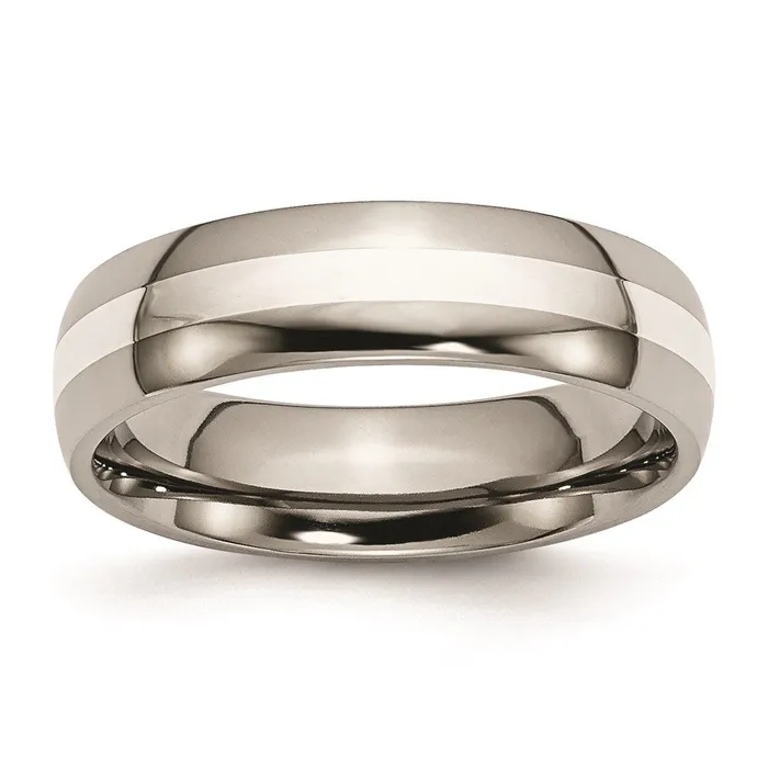 Rings Chisel Titanium Sterling Silver Inlay 6mm Polished Band TB81