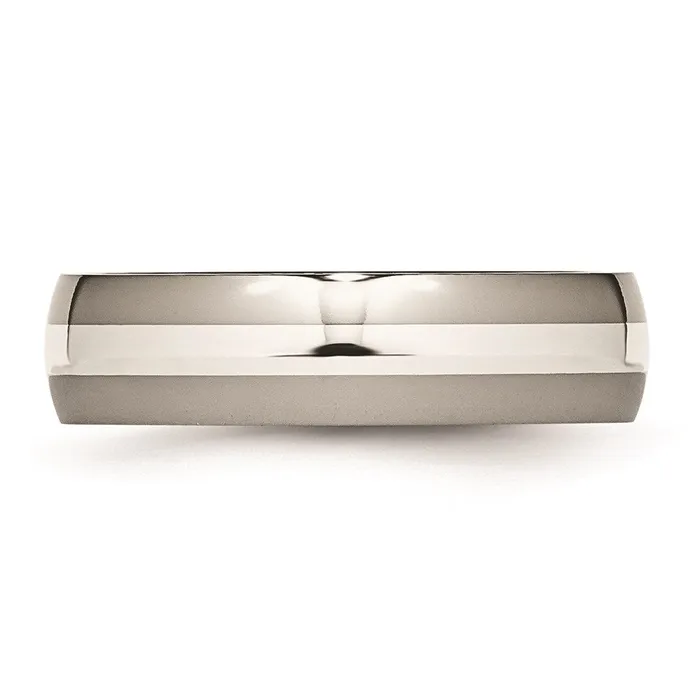 Rings Chisel Titanium Sterling Silver Inlay 6mm Polished Band TB81 Rings Chisel Titanium Sterling Silver Inlay 6mm Polished Band TB81