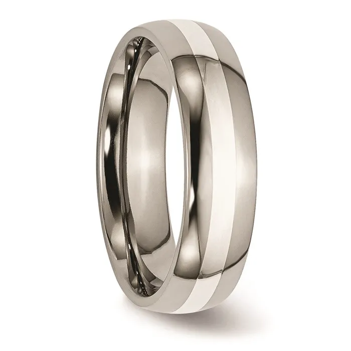 Rings Chisel Titanium Sterling Silver Inlay 6mm Polished Band TB81 Rings Chisel Titanium Sterling Silver Inlay 6mm Polished Band TB81