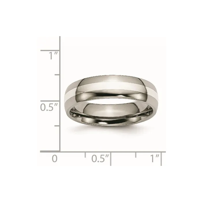 Rings Chisel Titanium Sterling Silver Inlay 6mm Polished Band TB81 Rings Chisel Titanium Sterling Silver Inlay 6mm Polished Band TB81