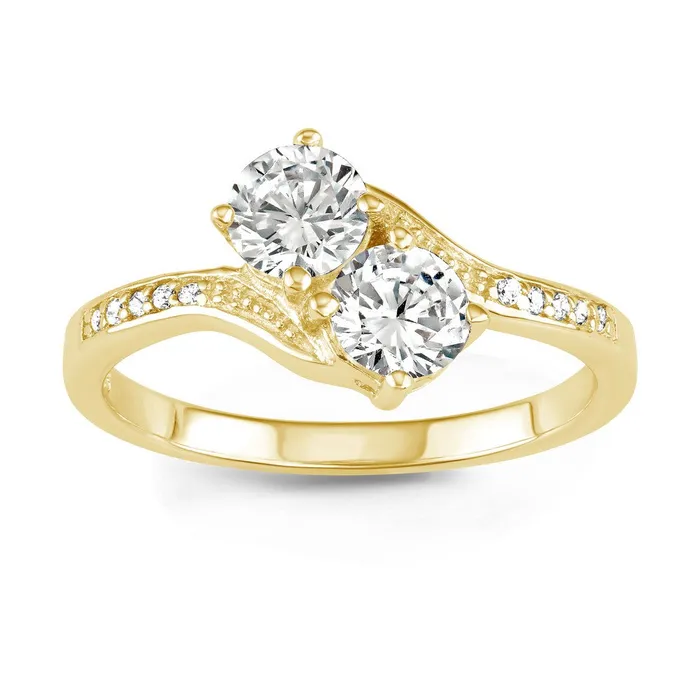 Rings Classic Sterling Silver GP Us2gether Round TwoStone CZ Ring W1668