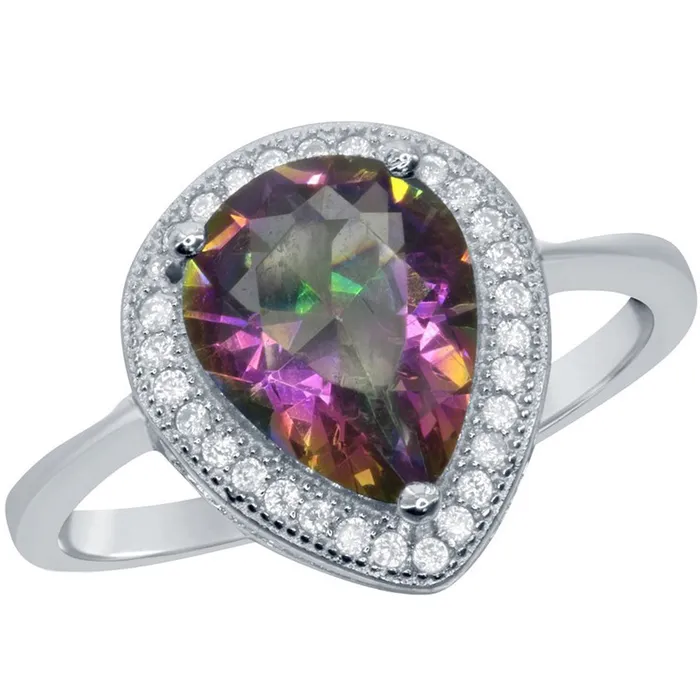 Rings Classic Womens Rainbow and White CZ Border Ring W1756 Classic