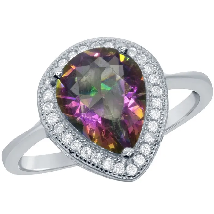 Rings Classic Womens Rainbow and White CZ Border Ring W1756 Classic