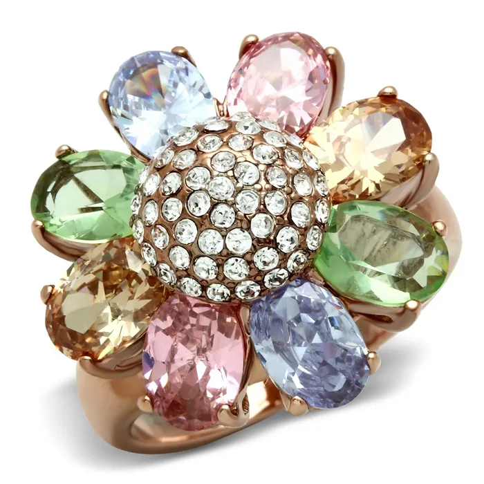 Rings GL224 IP Rose GoldIon Plating Brass Ring with AAA Grade CZ in Multi Color Alamode Rings GL224 IP Rose GoldIon Plating Brass Ring with AAA Grade CZ in Multi Color Alamode