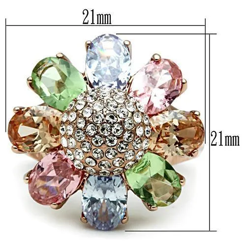 Rings GL224 IP Rose GoldIon Plating Brass Ring with AAA Grade CZ in Multi Color Alamode