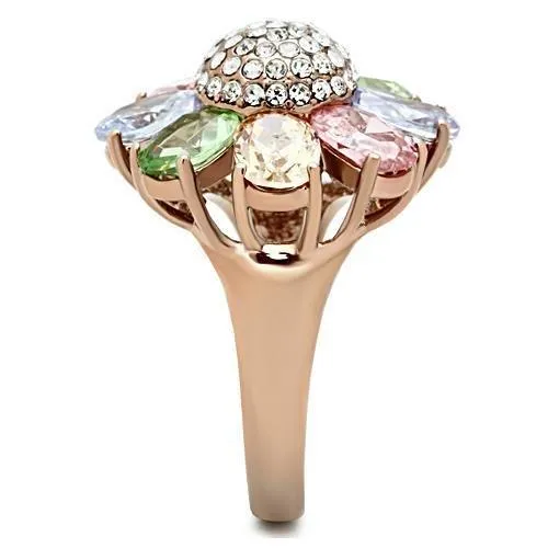 Rings GL224 IP Rose GoldIon Plating Brass Ring with AAA Grade CZ in Multi Color Alamode