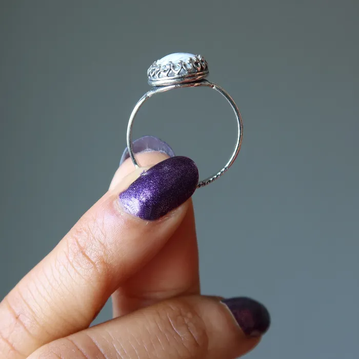 Rings Howlite Ring White Mountain Sterling Silver Adjustable Satin Crystals