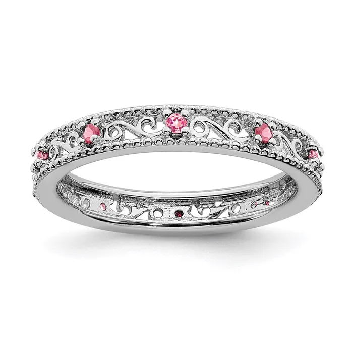Rings Stackable Expressions Sterling Silver Stackable Expressions Created Pink Sapphire Ring QSK1491