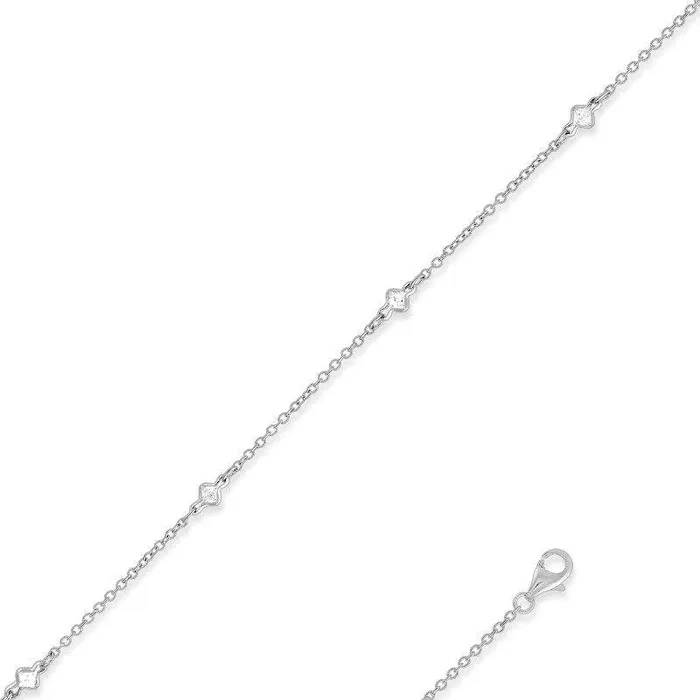 Rings Sterling Silver Anklet with 5 Cubic Zirconias Classic