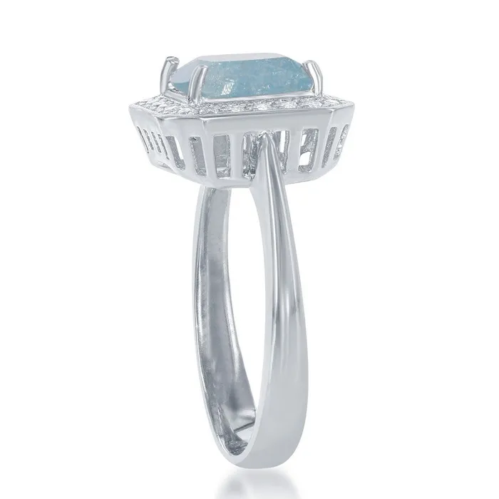 Rings Sterling Silver Square Blue Ice with CZ Border Ring W1392 Classic
