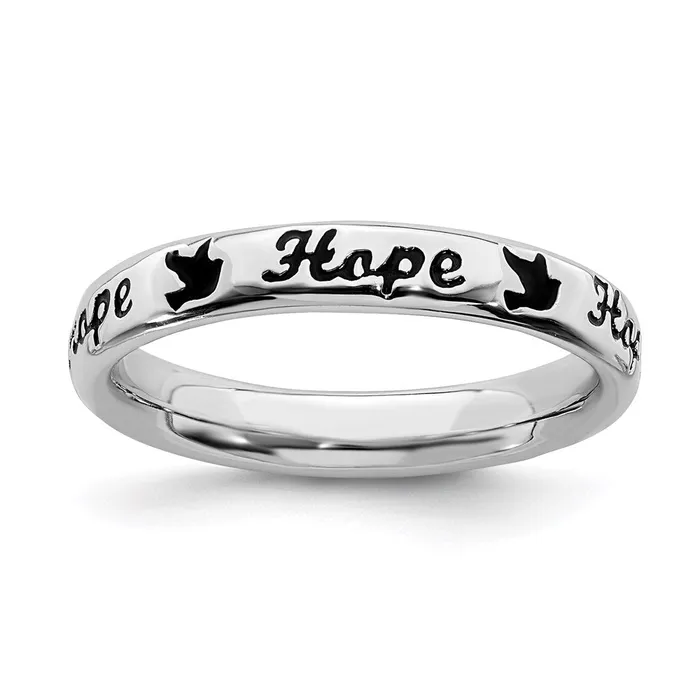 Rings Sterling Silver Stackable Expressions Black Enamel Hope Ring QSK1540 Stackable Expressions Rings Sterling Silver Stackable Expressions Black Enamel Hope Ring QSK1540 Stackable Expressions