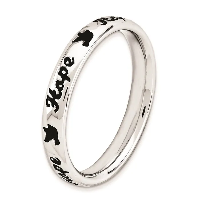 Rings Sterling Silver Stackable Expressions Black Enamel Hope Ring QSK1540 Stackable Expressions Rings Sterling Silver Stackable Expressions Black Enamel Hope Ring QSK1540 Stackable Expressions