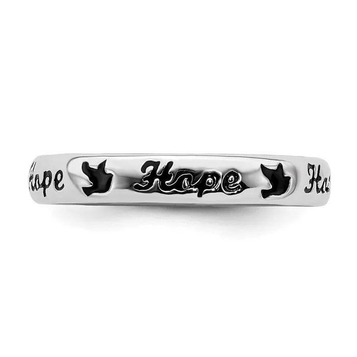 Rings Sterling Silver Stackable Expressions Black Enamel Hope Ring QSK1540 Stackable Expressions Rings Sterling Silver Stackable Expressions Black Enamel Hope Ring QSK1540 Stackable Expressions