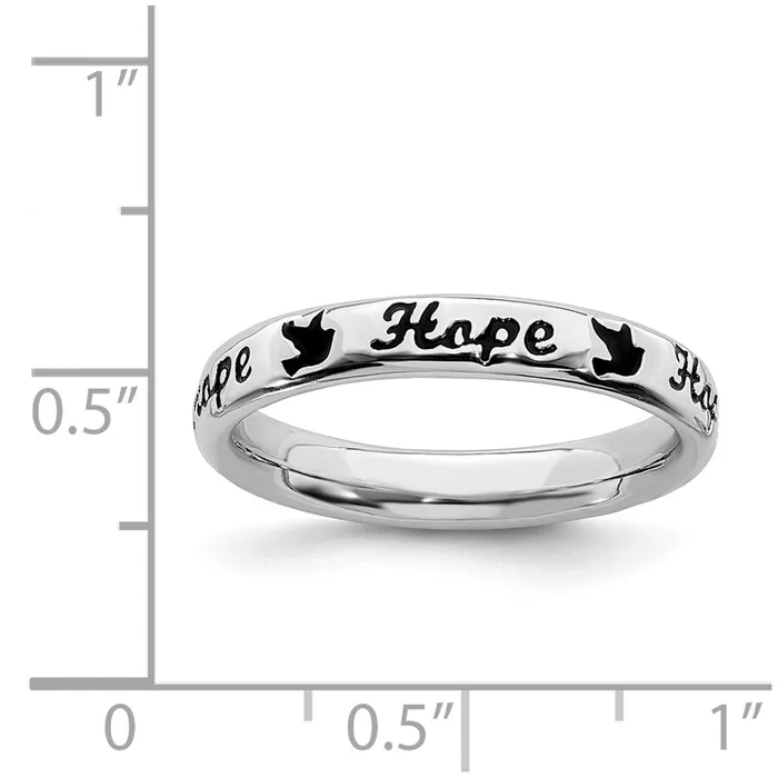 Rings Sterling Silver Stackable Expressions Black Enamel Hope Ring QSK1540 Stackable Expressions Rings Sterling Silver Stackable Expressions Black Enamel Hope Ring QSK1540 Stackable Expressions
