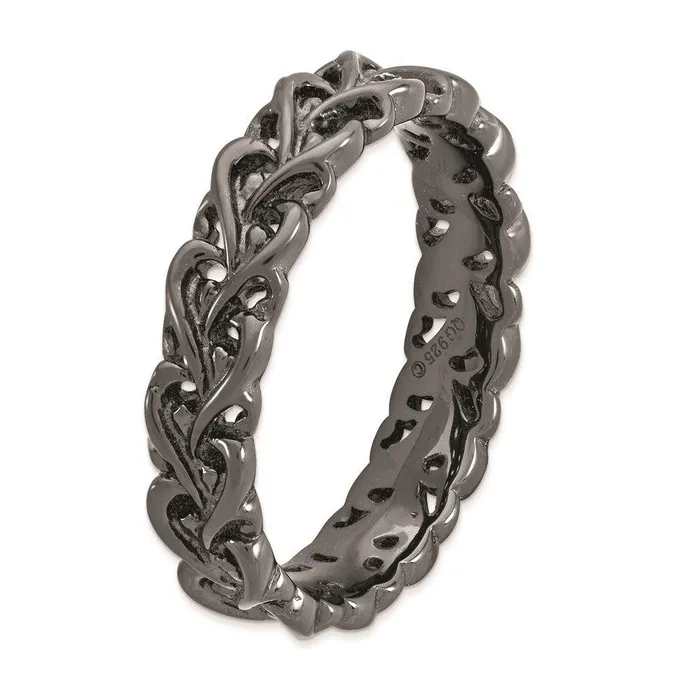 Rings Sterling Silver Stackable Expressions Blackplated Carved Stackable Expressions Rings Sterling Silver Stackable Expressions Blackplated Carved Stackable Expressions